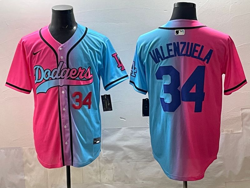 Men 2025 Los Angeles Dodgers #34 Valenzuela Blue pink Game Nike MLB Jersey style 04->los angeles dodgers->MLB Jersey